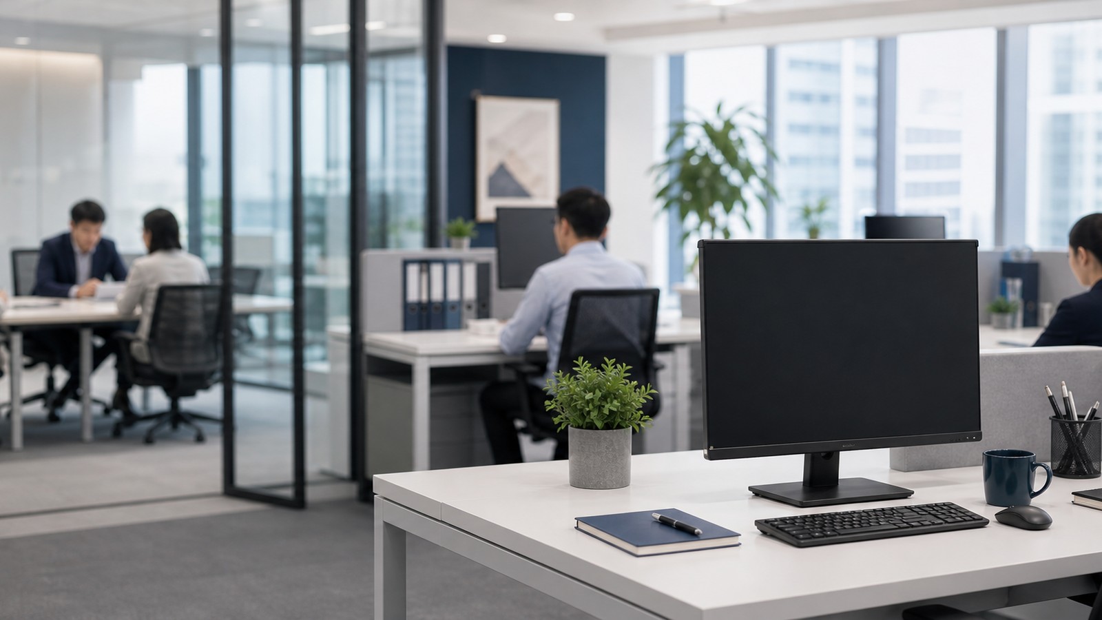 Shared desk privacy screen scenario